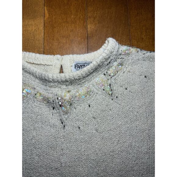 American Vintage 90’s Fantistic silk angora sweater  sequins & beading size M - Picture 12 of 13